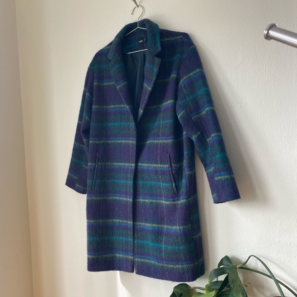ASOS plaid teal/purple light wool sweater coat - Picture 3 of 9